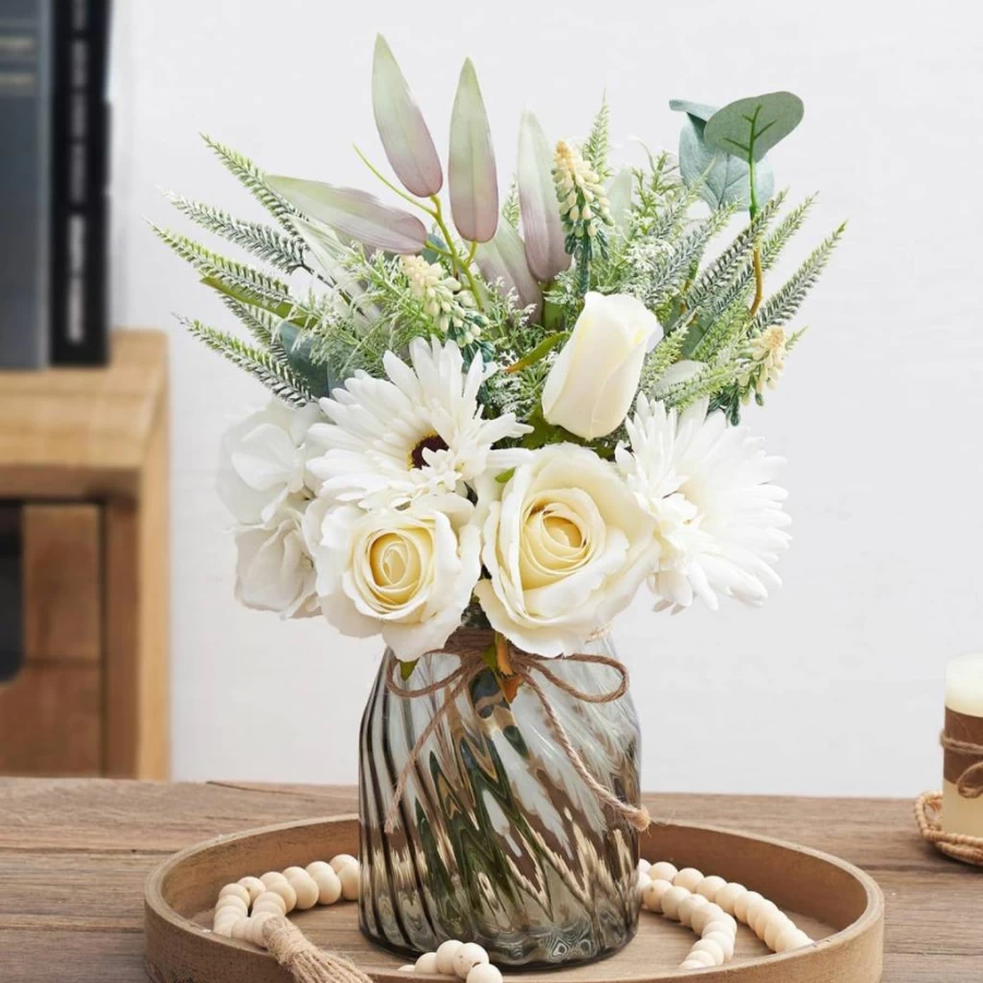 COZZI CODI Artificial Sunflowers in Vase - Faux Silk Flowers for Home, Office, Kitchen, Dining Table & Farmhouse Decor