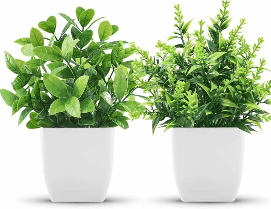 Der Rose 2 Pack Artificial Potted Plants - Small Faux Indoor Plants for Home, Office, Farmhouse & Bathroom Decor
