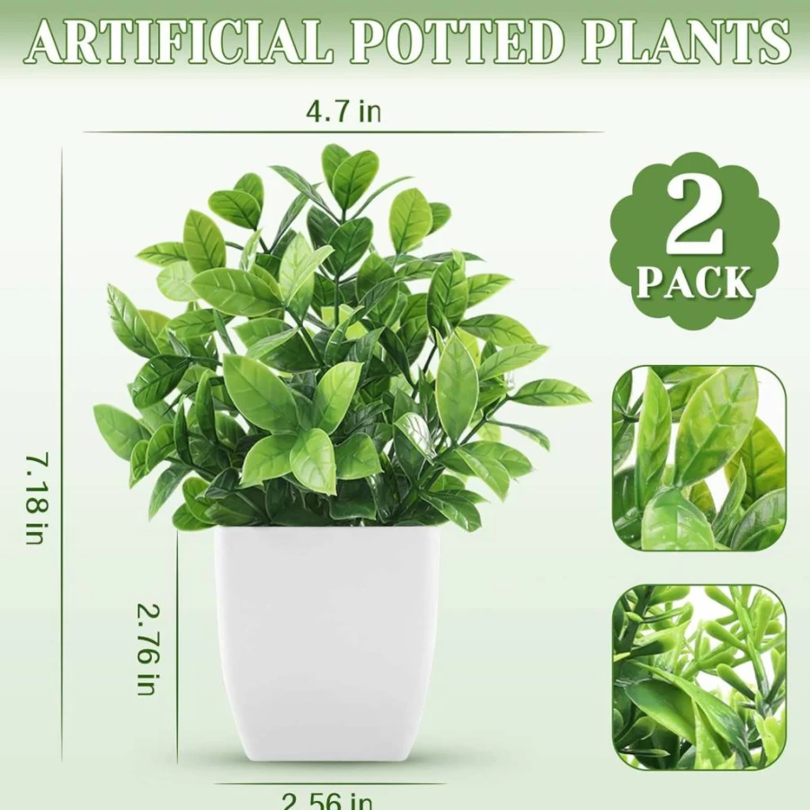 Der Rose 2 Pack Artificial Potted Plants - Small Faux Indoor Plants for Home, Office, Farmhouse & Bathroom Decor