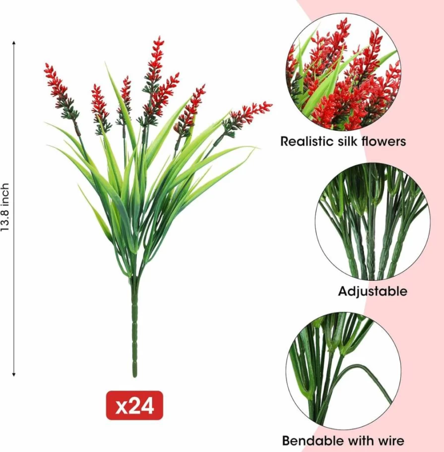 Ouddy Decor 24 Bundles UV Resistant Artificial Lavender Flowers for Outdoor Garden, Porch, Window Box, and Home Decor - Mixed Faux Plants