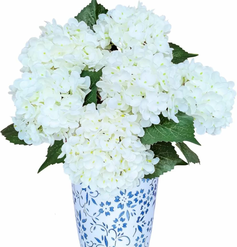 LA.PONEE 6Pcs Blue Silk Hydrangea Bouquet - Realistic Artificial Flowers with Stems for Wedding, Home, Party Decor, Table Centerpieces, Baby Shower Arrangement