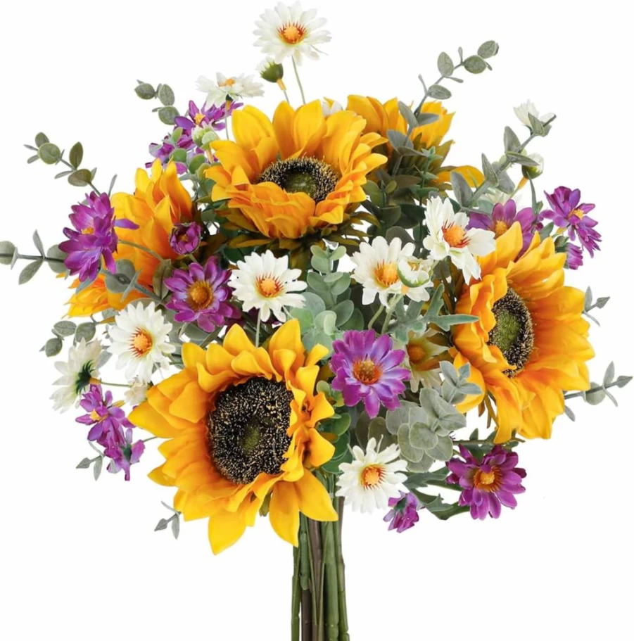 CEWOR Artificial Sunflowers Bouquet - Fake Sunflower Arrangement for Wedding, Bridal, Centerpieces, Home Decor, Party, Fall, Gravesites