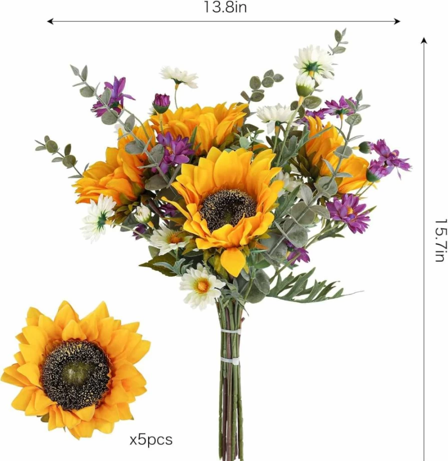 CEWOR Artificial Sunflowers Bouquet - Fake Sunflower Arrangement for Wedding, Bridal, Centerpieces, Home Decor, Party, Fall, Gravesites