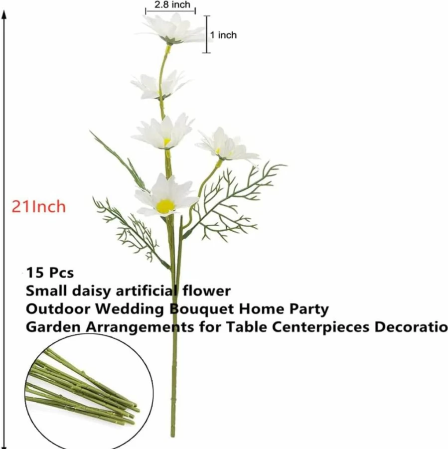 XIYUAN 15 Bundles White Artificial Daisy Flowers UV Resistant Fake Wildflowers with Stems for Outdoor Wedding Home Garden Decor