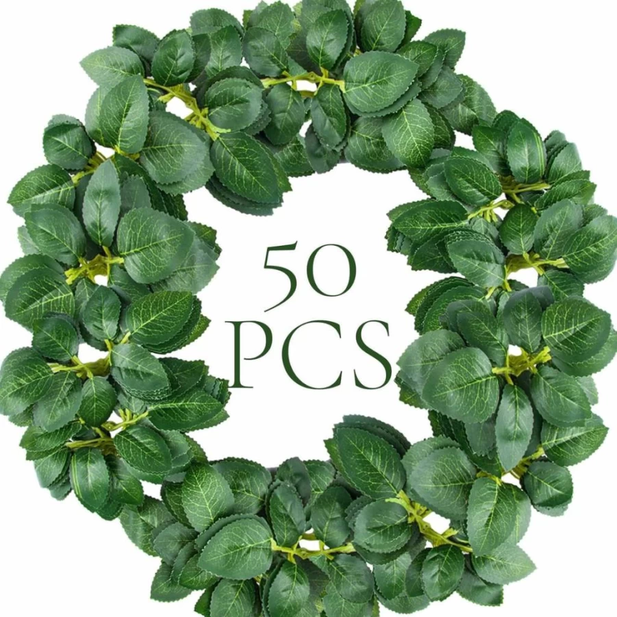 Meiliy 60Pcs Artificial Rose Leaves - Bulk Fake Greenery for DIY Wedding Bouquets, Centerpieces, Wreaths, and Garlands Party Decor Supplies
