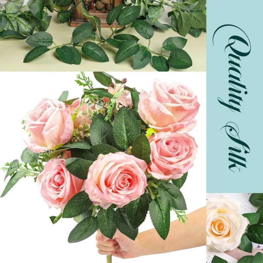 Meiliy 60Pcs Artificial Rose Leaves - Bulk Fake Greenery for DIY Wedding Bouquets, Centerpieces, Wreaths, and Garlands Party Decor Supplies