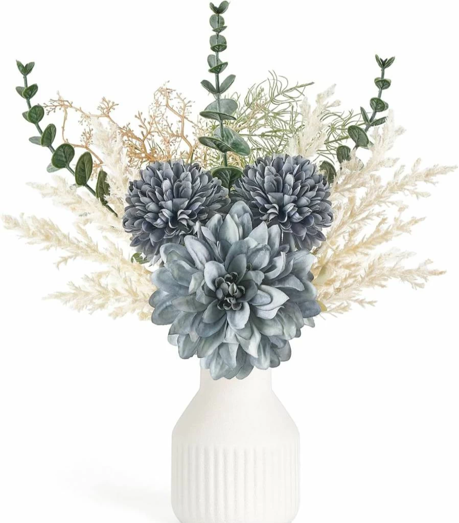 Mkono 13.5" Brown Silk Flower Arrangement in Ceramic Vase - Artificial Centerpiece for Home, Dining Room, Kitchen, and Wedding Decor