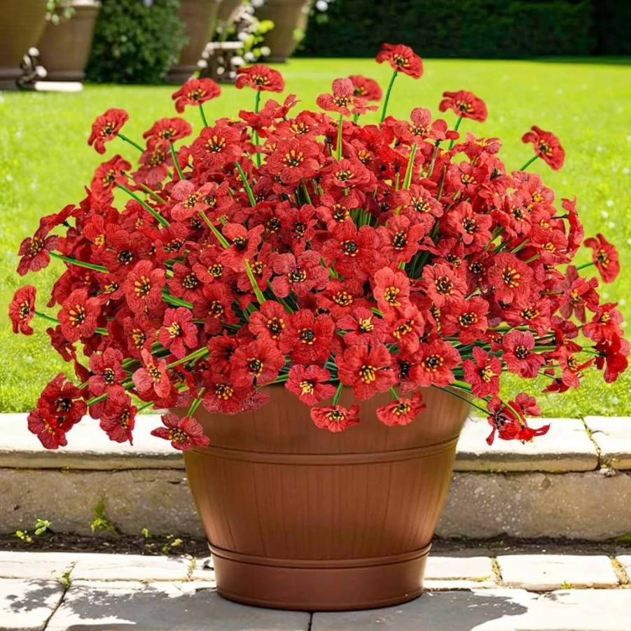 Krissing 48-Pack UV-Resistant Artificial Silk Flowers for Outdoor Garden Decor, Faux Plastic Plants for Porch, Window Box, and Summer Decoration (Yellow)