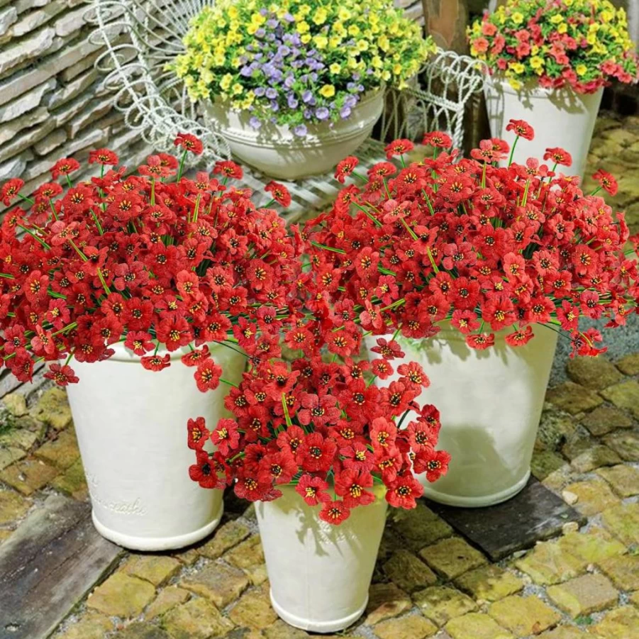 Krissing 48-Pack UV-Resistant Artificial Silk Flowers for Outdoor Garden Decor, Faux Plastic Plants for Porch, Window Box, and Summer Decoration (Yellow)