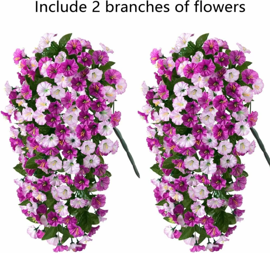 HyeFlora Artificial Purple Morning Glory Hanging Plants - 2Pcs UV Resistant Faux Silk Vines for Outdoor Porch, Patio, and Home Decoration