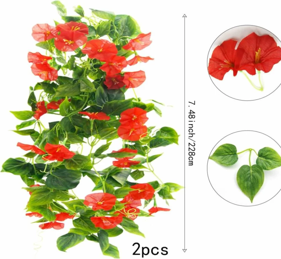 FERIAL 15ft Purple Morning Glory Artificial Vine Garland - 2 Pack Silk Flower Hanging Plants for Outdoor Wall Fence Indoor Wedding Decor