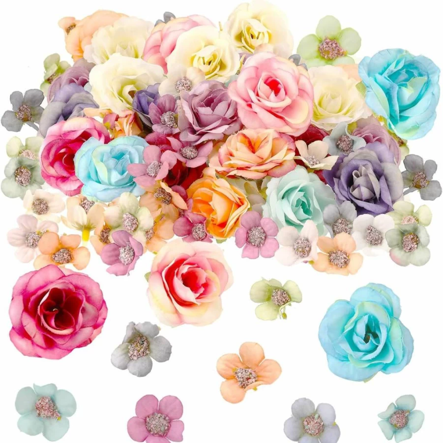 Janinka 174 Pcs Mini Artificial Silk Flowers for DIY Crafts, Wedding Decor, Wreaths, and Party Arrangements - 2-4 cm Multicolor Bulk Fabric Flowers