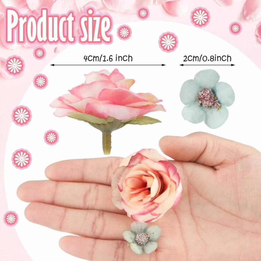 Janinka 174 Pcs Mini Artificial Silk Flowers for DIY Crafts, Wedding Decor, Wreaths, and Party Arrangements - 2-4 cm Multicolor Bulk Fabric Flowers